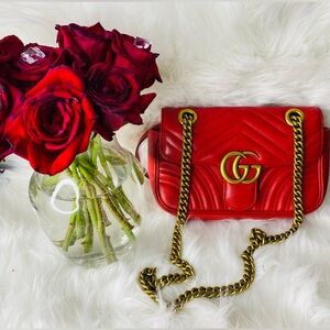 Gucci GG Marmont Gold Chain Shoulder Bag Matelasse Chevron Nappa Leather